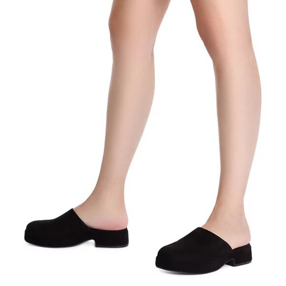 Larroude Miso Flatform Platform CLOGS Slip On Size 8.5 Black Suede Leather EUC - Picture 3 of 16